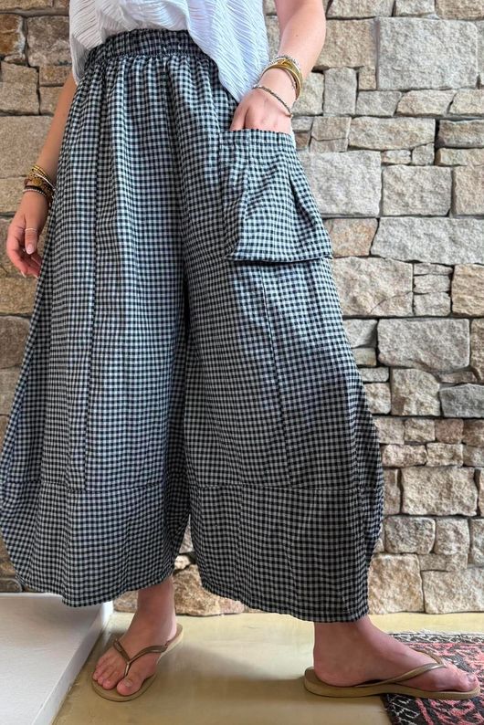 Arbi Gingham Pocket Culotte Pant Black